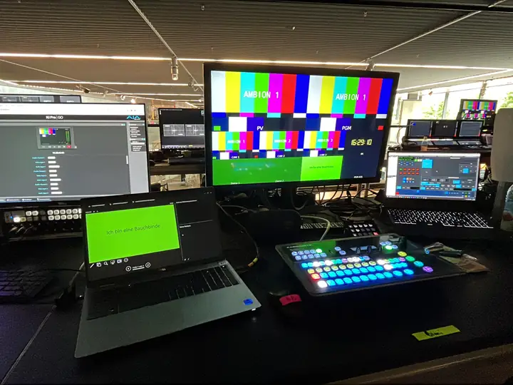 Control desk with color bars and camera control
