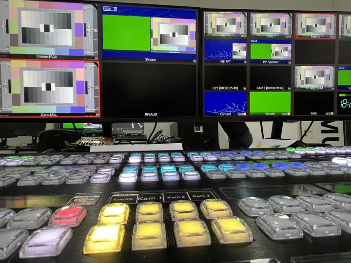 Multiviewer with test patterns and vision mixer
