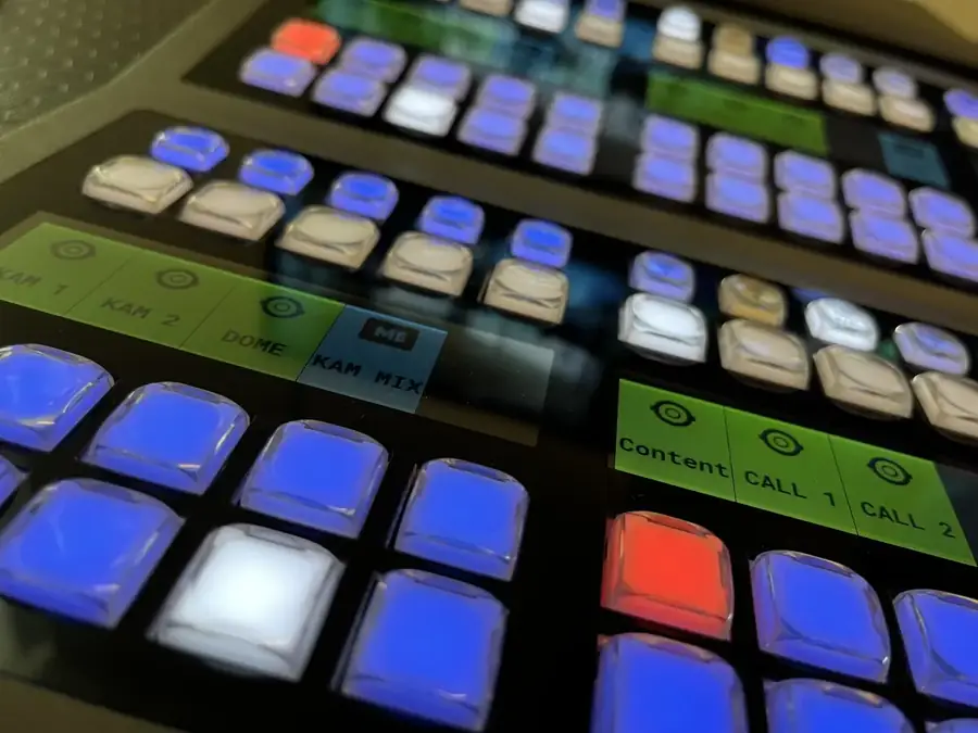 Vision mixer control panel in a live control room