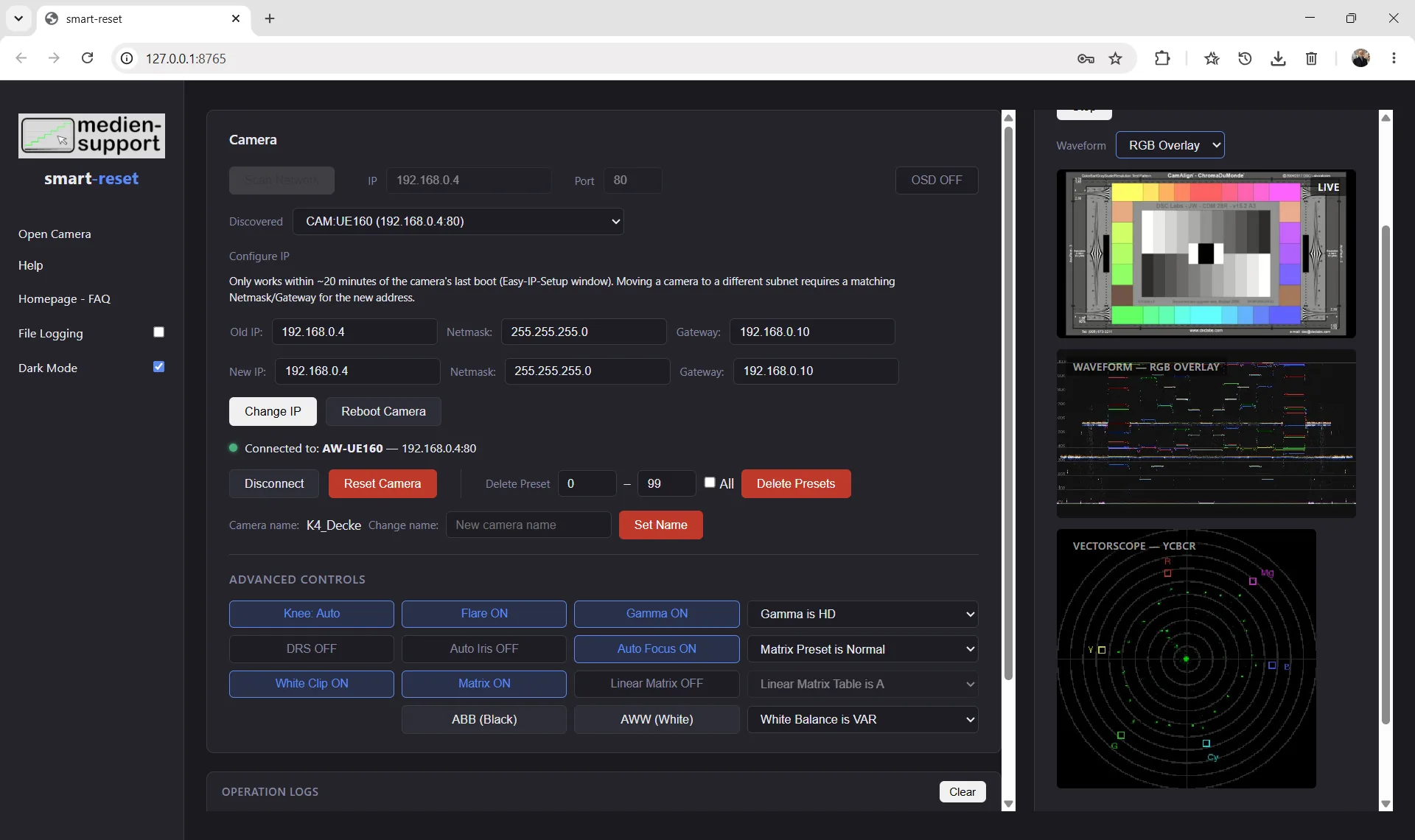Screenshot of the smart-reset web interface